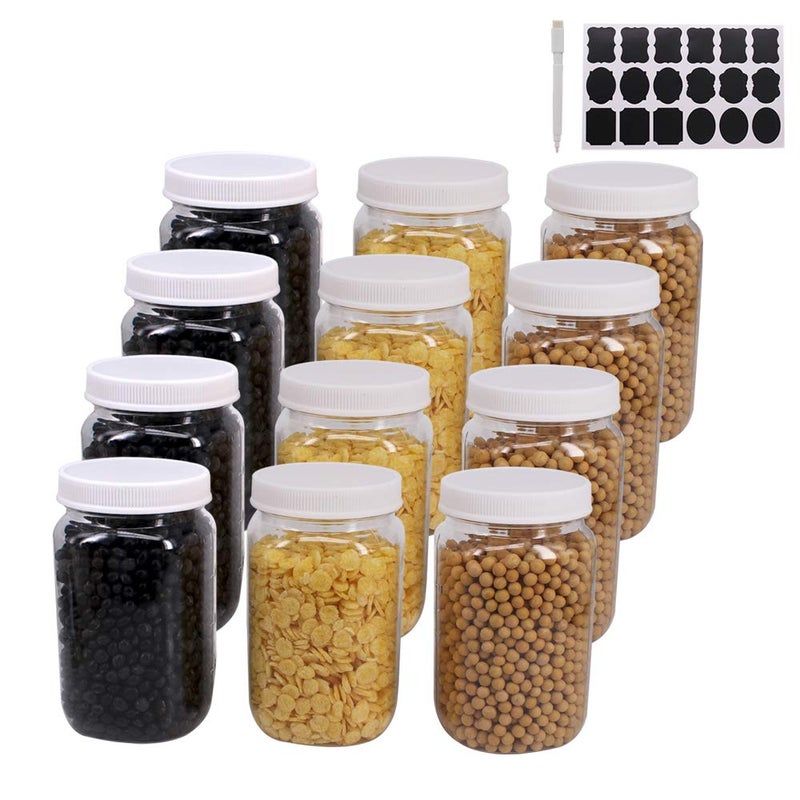 zmybcpack 12 Pack 16 Oz Clear Plastic Mason Jars with Seal Lids, Extra Labels, 1 Pen, PET Plastic Jars with lids for Kitchen, Home, Craft - Image 1
